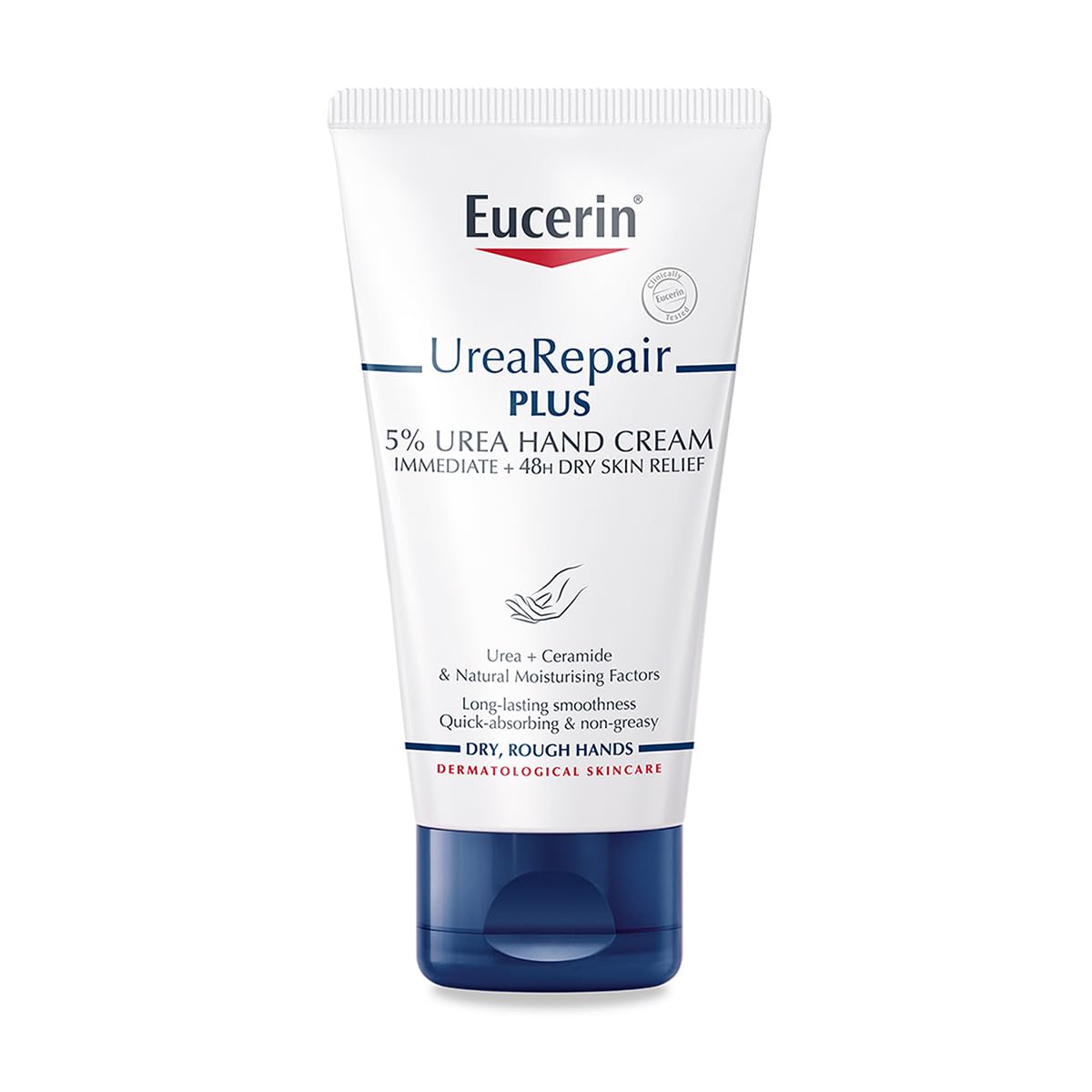 Eucerin hand cream front packaging showing tube and branding for clear identification