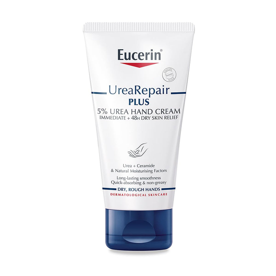Eucerin hand cream front packaging showing tube and branding for clear identification
