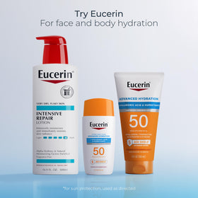 Eucerin being used on hands and feet showing versatile hydration benefit