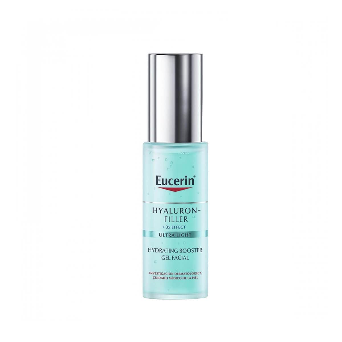 Eucerin front packaging of Hyaluron-Filler Moisture Booster highlighting compact 30ml size and fast absorption benefit