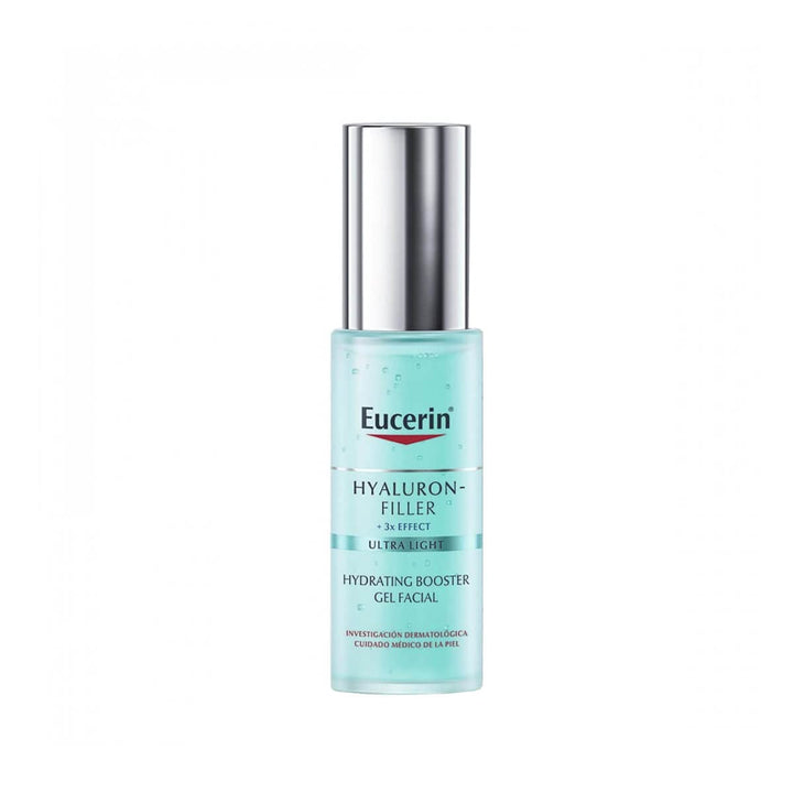 Eucerin front packaging of Hyaluron-Filler Moisture Booster highlighting compact 30ml size and fast absorption benefit