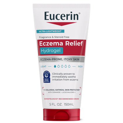 Eucerin hydrogel front tube showing product branding and size benefit