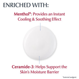 Label close-up with Eucerin ingredients list featuring ceramides and menthol