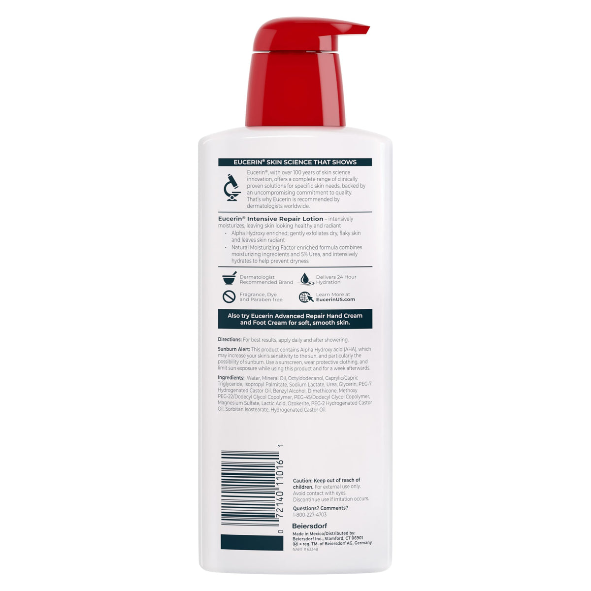 Eucerin label close-up highlighting fragrance-free formulation benefit