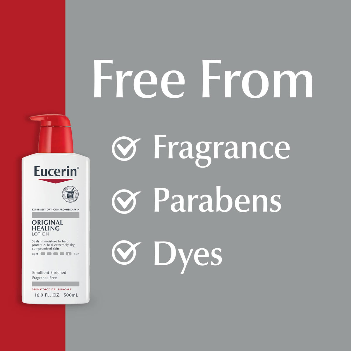 Eucerin label ingredient panel displaying simple, gentle formulation