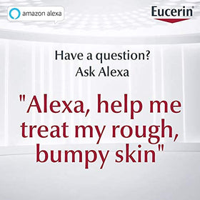 Eucerin bottle on bathroom shelf indicating everyday skincare use