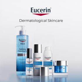 Eucerin used by smiling woman outdoors conveying healthy-looking skin
