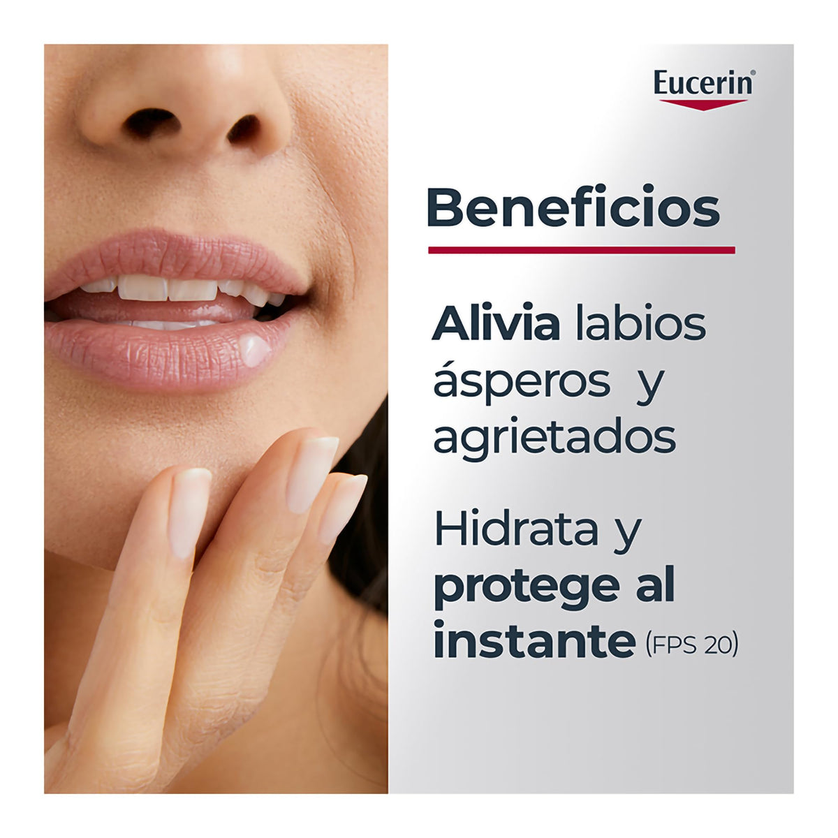 Eucerin lip balm texture close-up highlights smooth emollient feel