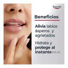 Eucerin lip balm texture close-up highlights smooth emollient feel