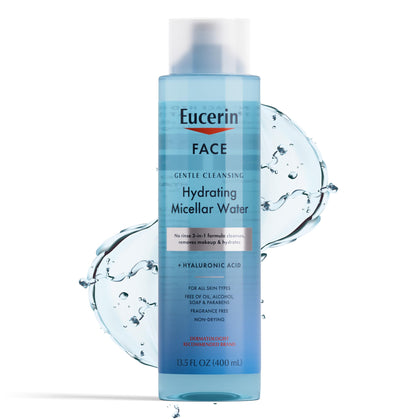 Eucerin micellar water front packaging showing clean bottle and label benefits