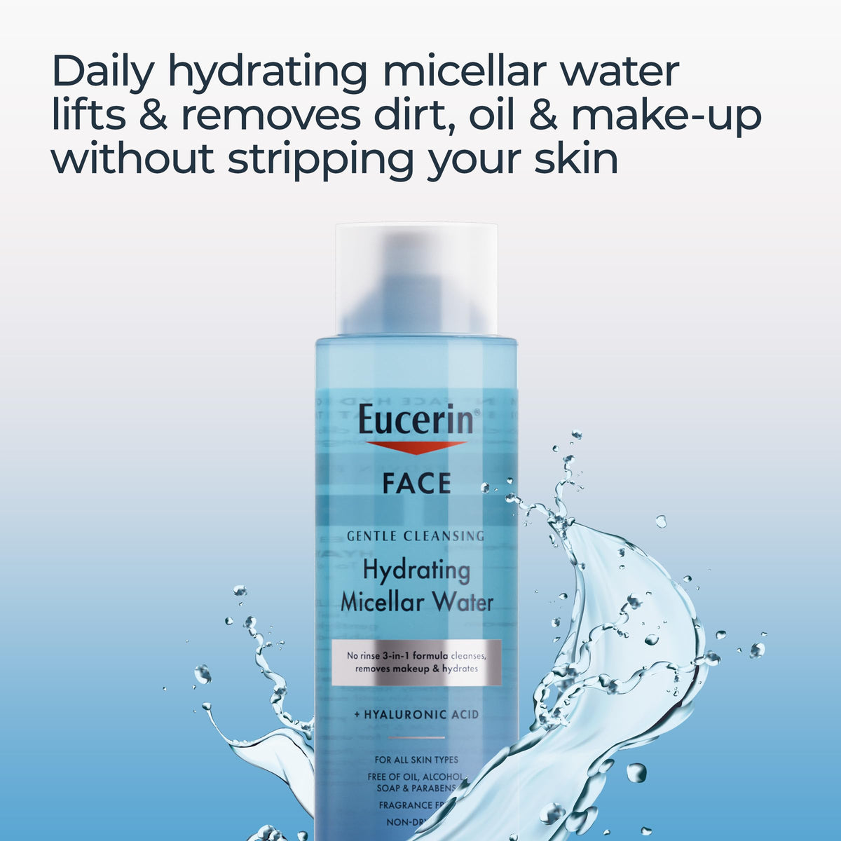 Eucerin micellar water absorbed on cotton pad showing gentle cleansing texture