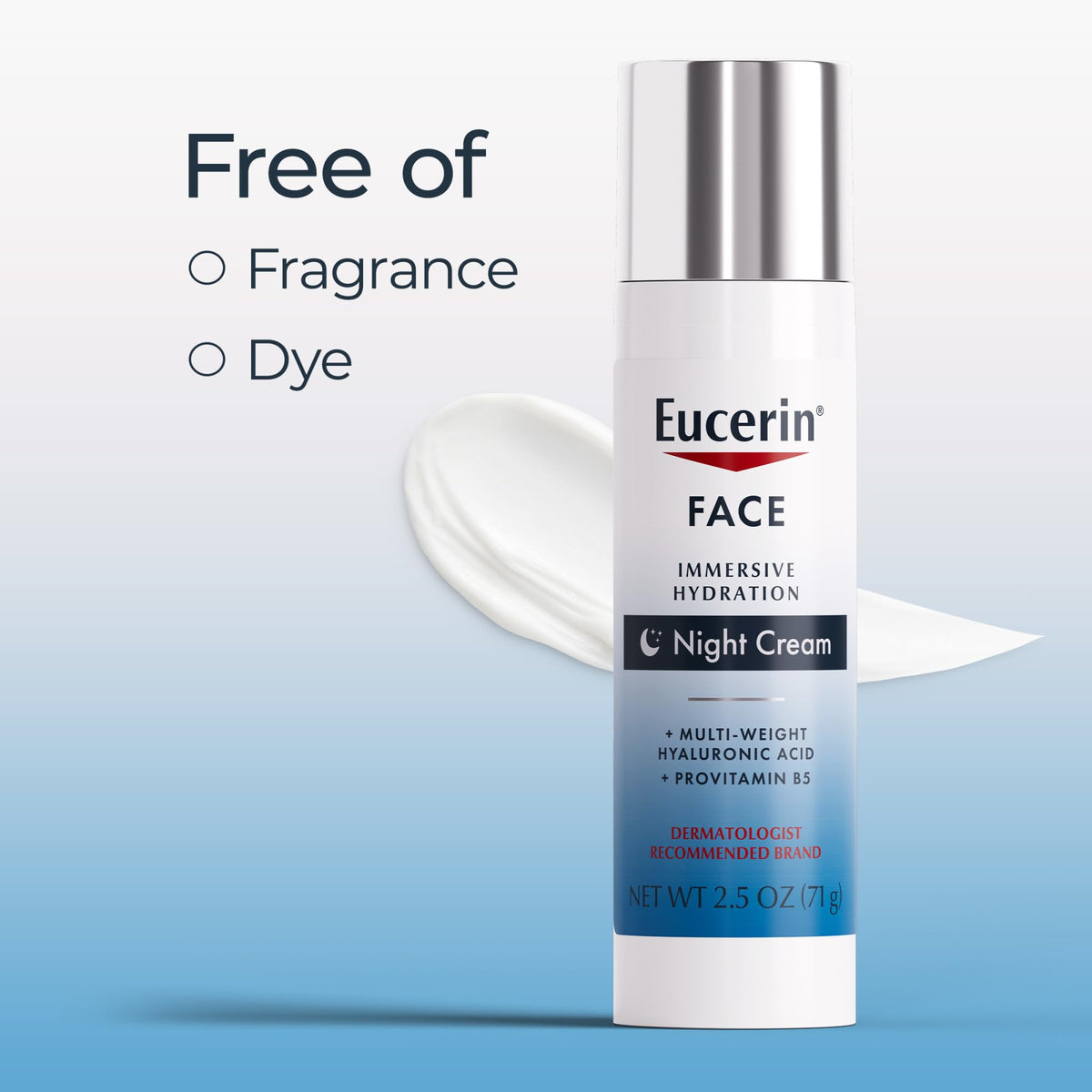Eucerin ingredient visual highlighting hyaluronic acid and ProVitamin B5 benefits