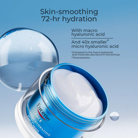 Eucerin night gel label closeup showing product details and reassurance benefit