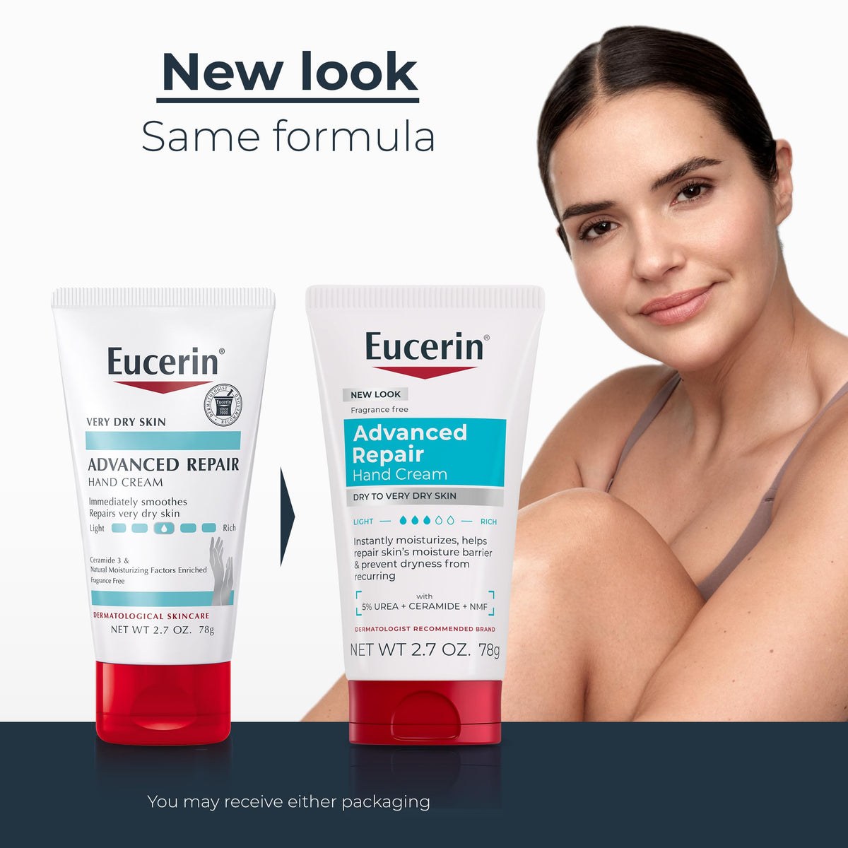 Eucerin open tube with cream close-up showing silky, fast-absorbing texture