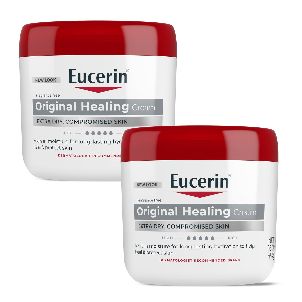 Eucerin jar front view showing product and packaging benefit of dependable moisturization