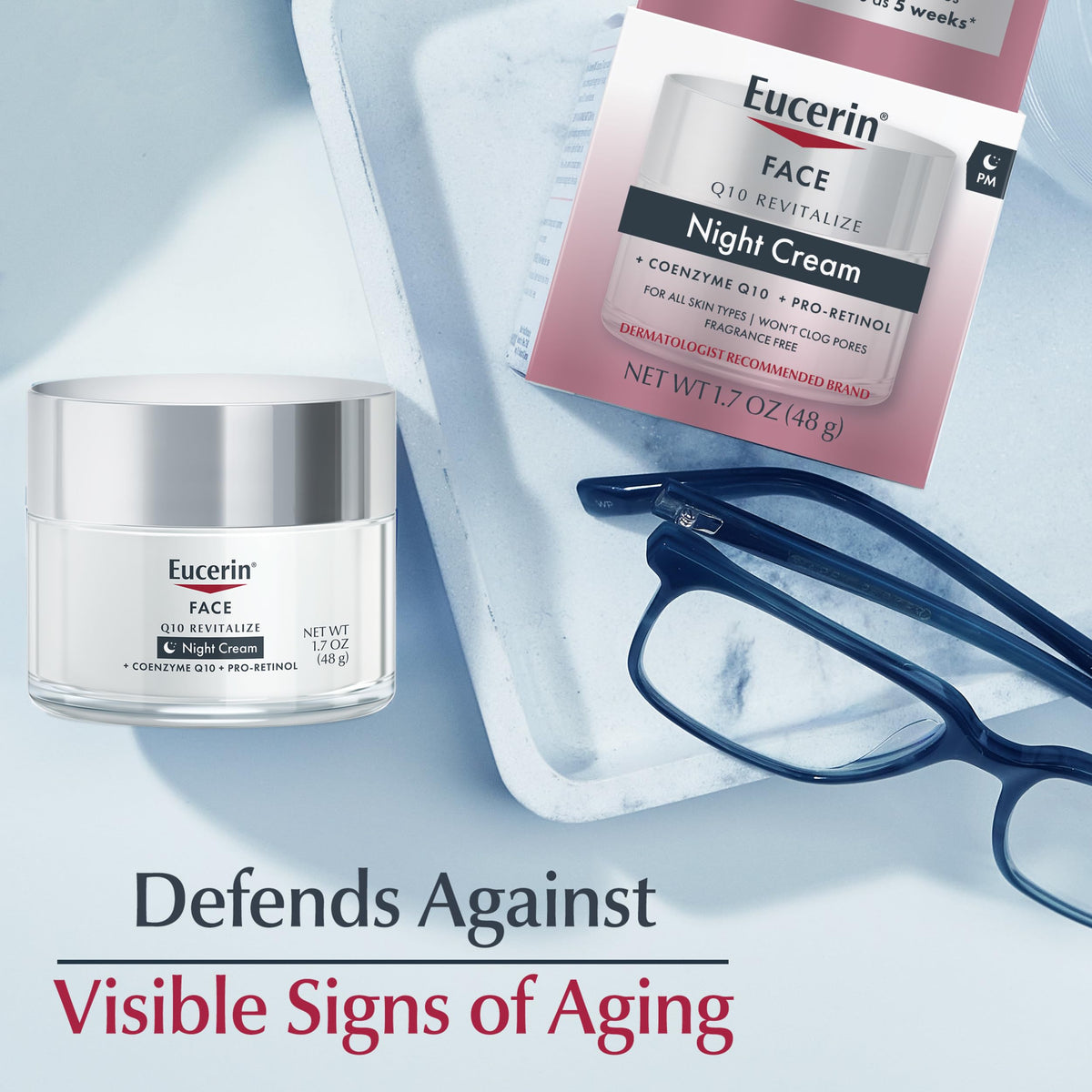Eucerin cream on hand demonstrating spreadability and gentle finish