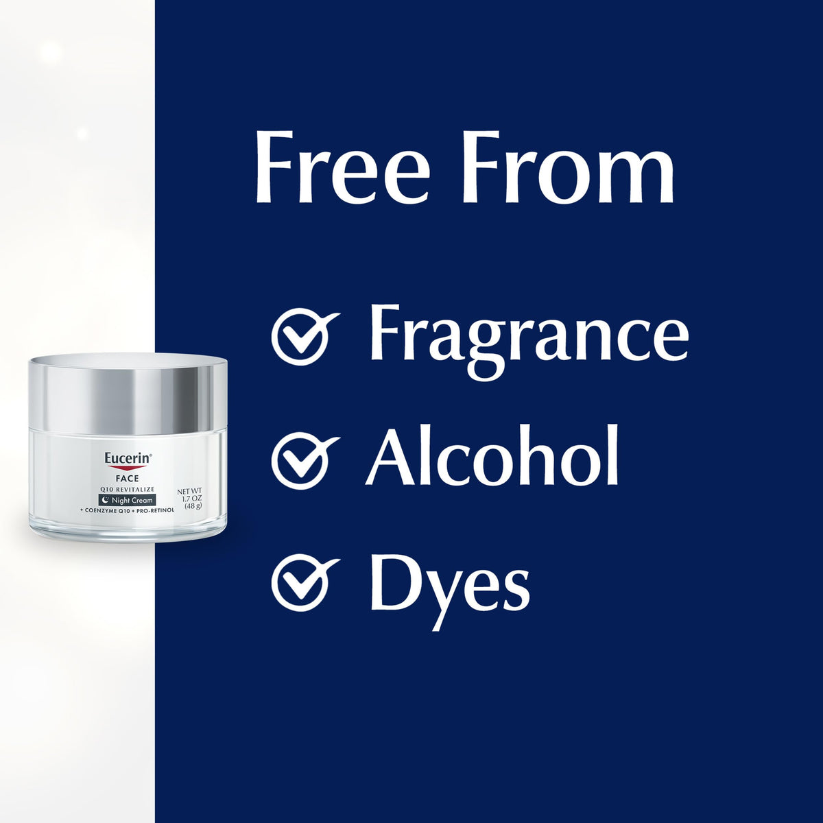 Eucerin applied to face in evening routine illustrating overnight renewal benefit