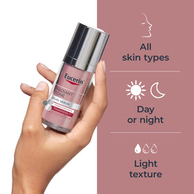 Eucerin radiant tone ingredient label close-up showing Thiamidol and hyaluronic acid