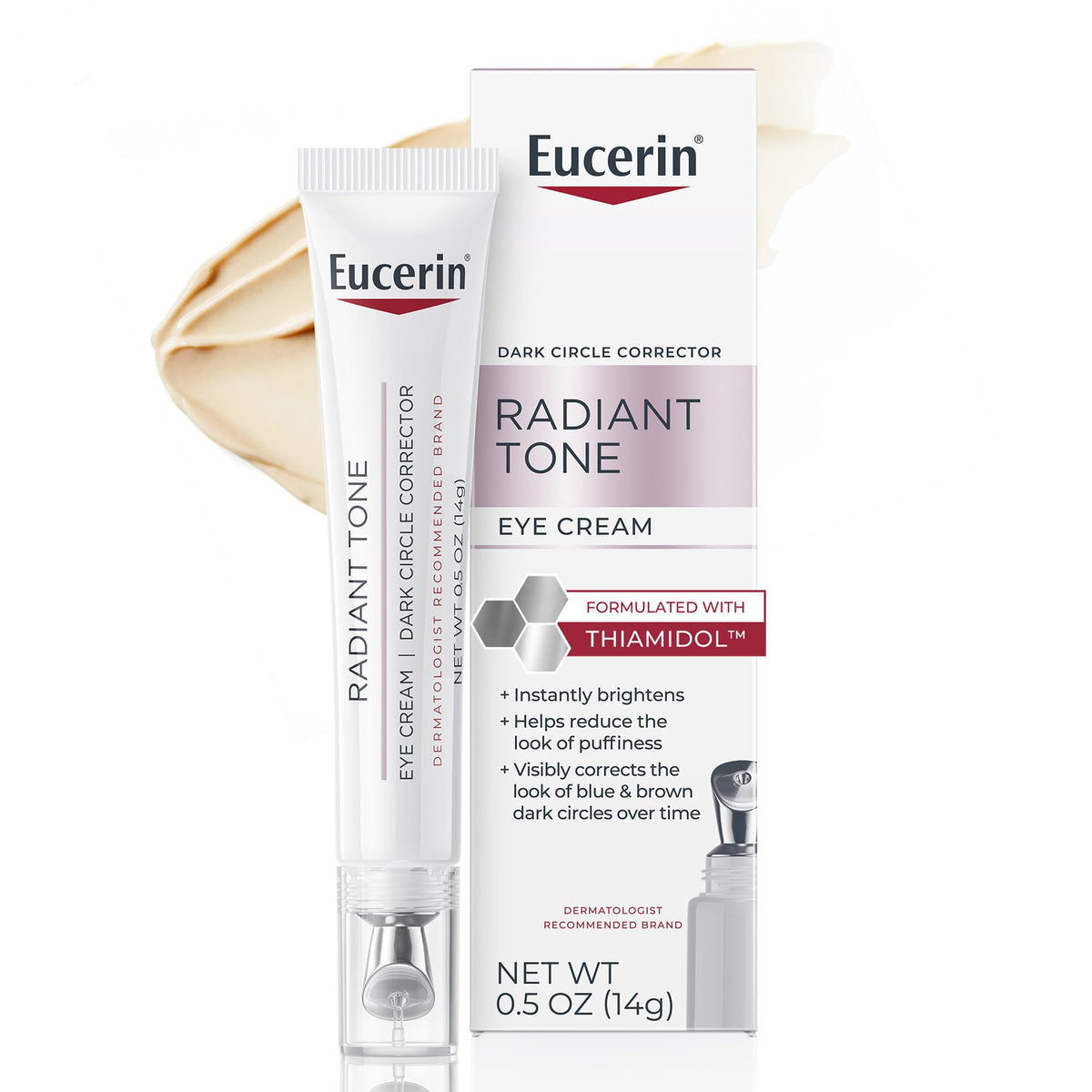 eucerin tube front view showing product and brightening benefit