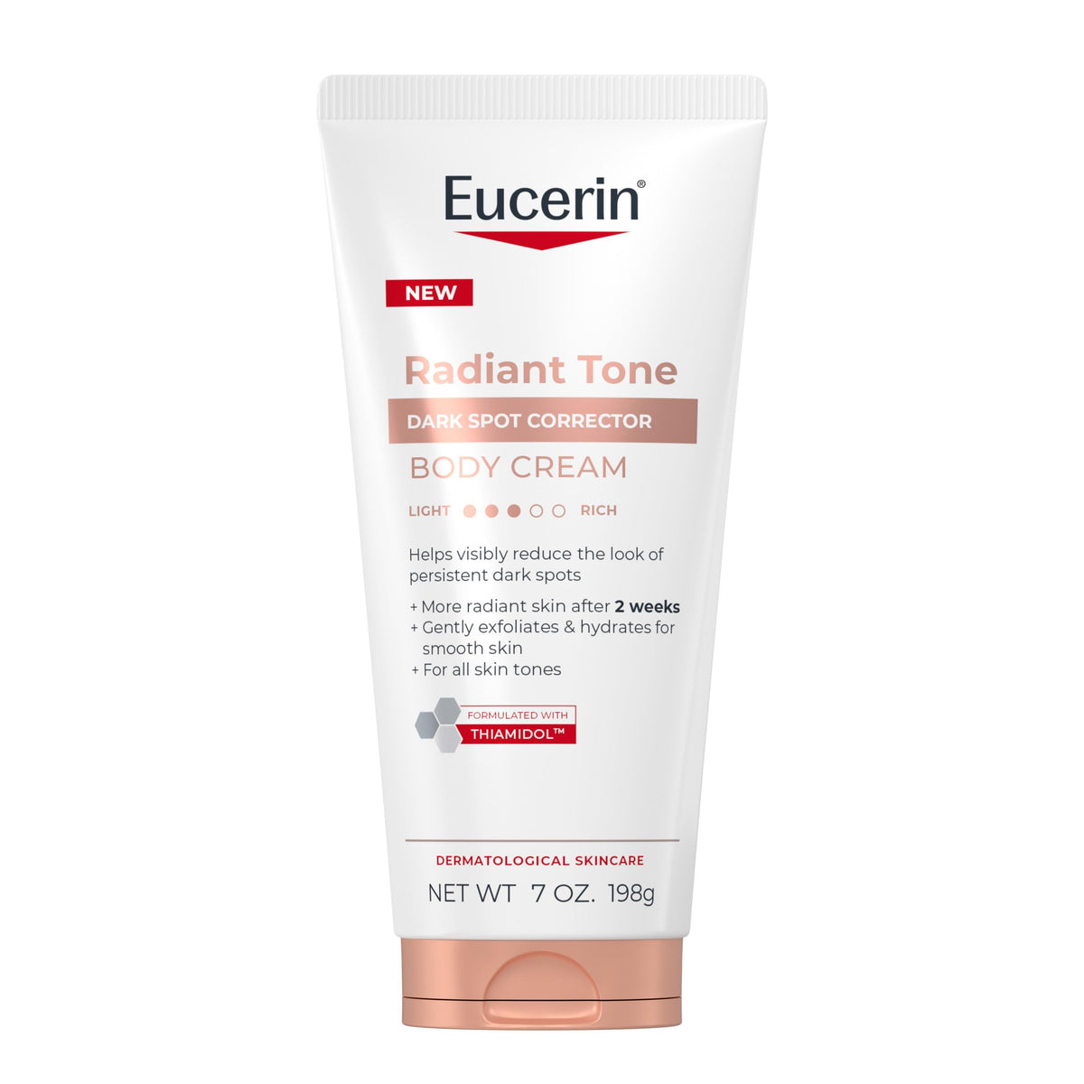 Eucerin Radiant Tone front tube shows packaging and size benefit visible information