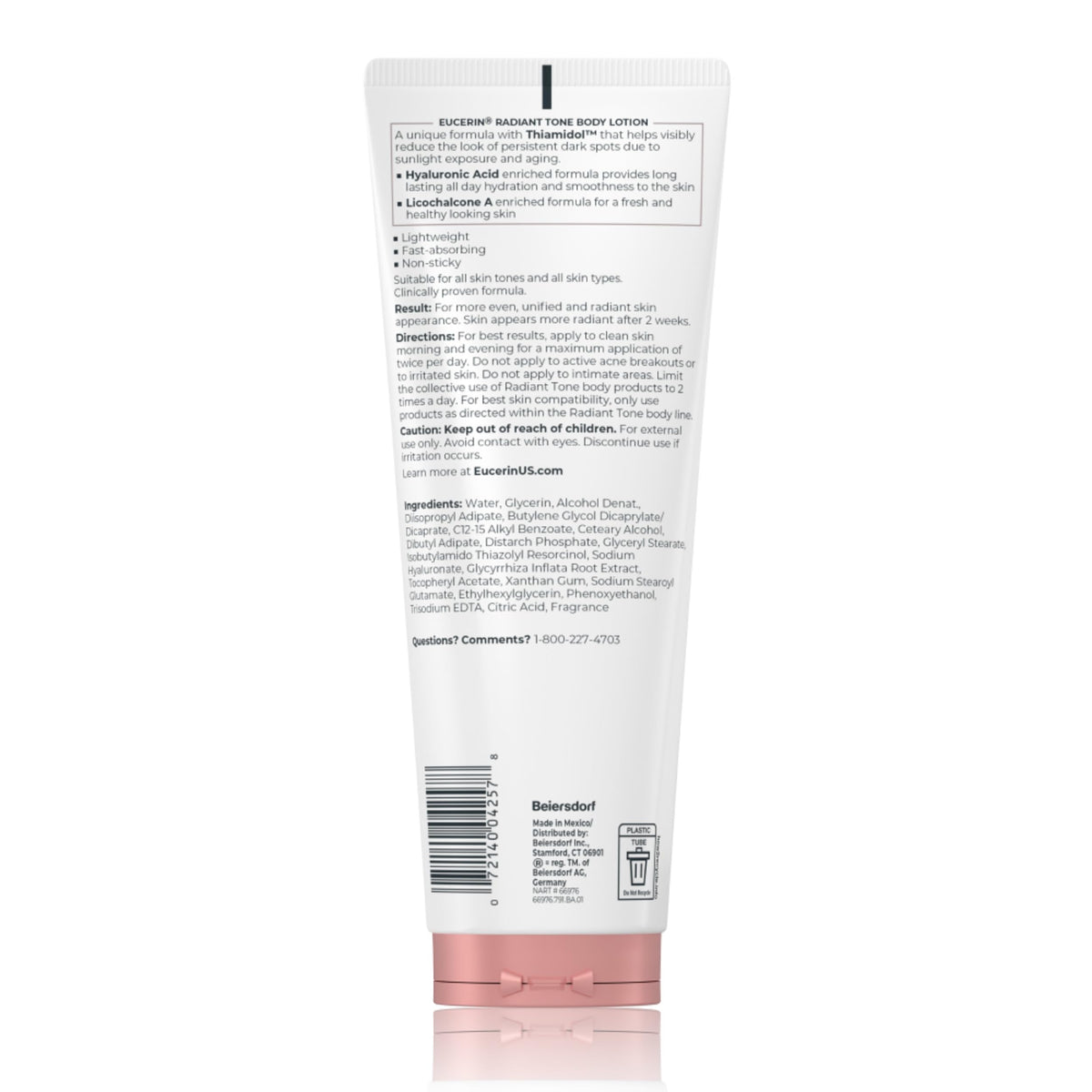Eucerin tube on bathroom shelf styled to show daily-routine convenience benefit