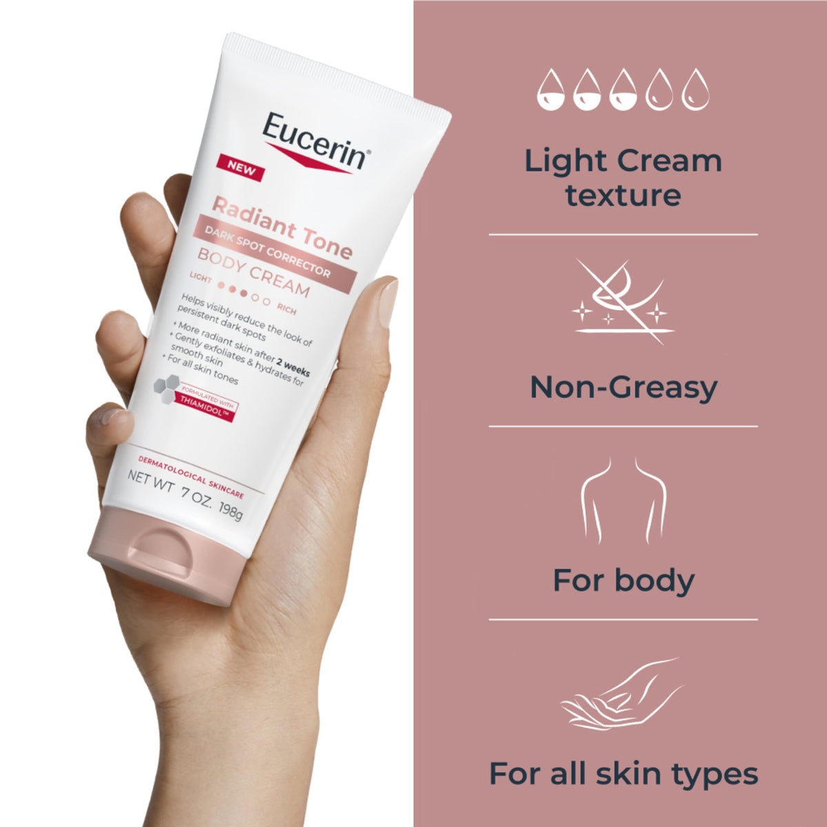Eucerin Radiant Tone applied on arm demonstrating quick absorption and moisturizing benefit