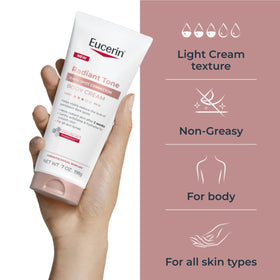Eucerin Radiant Tone applied on arm demonstrating quick absorption and moisturizing benefit