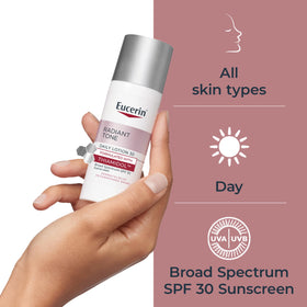 Eucerin lotion being dispensed illustrating easy daily dosing