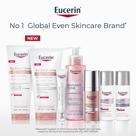 Hand holding Eucerin tube for scale to show compact, travel-friendly size