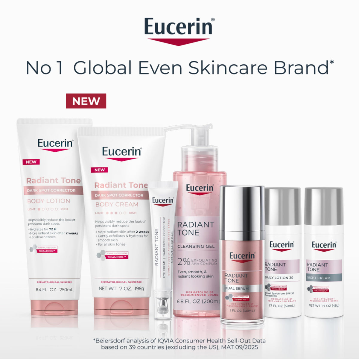 Eucerin Radiant Tone tube in hand for scale showing convenient 7 oz size benefit