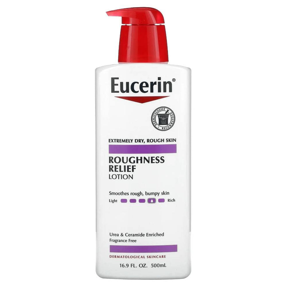 Eucerin pump bottle front view showing brand and moisturizing benefit