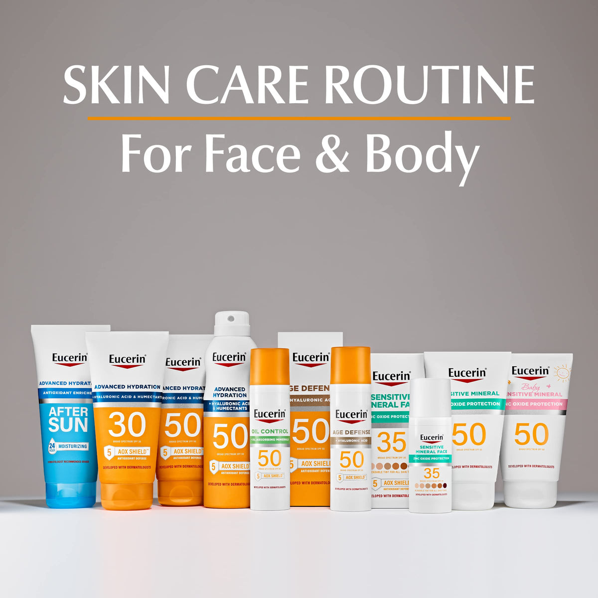 Hand holding Eucerin products to show 2.5 oz and 5 oz size comparison