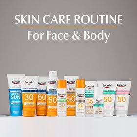 Hand holding Eucerin products to show 2.5 oz and 5 oz size comparison