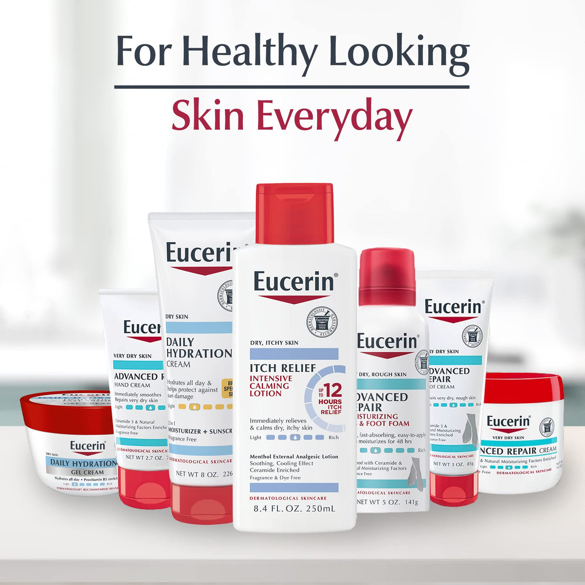Eucerin 14 oz tube next to ruler demonstrating true size and convenience