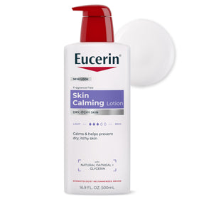 Eucerin bottle front view showing label and size, promotes gentle hydration