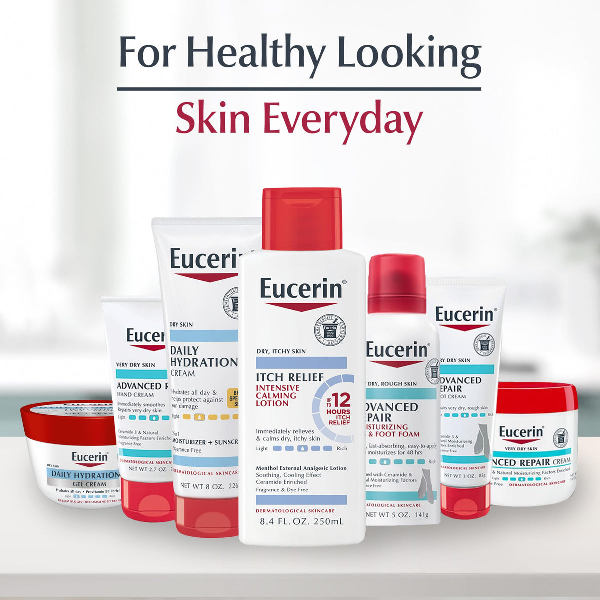 Application of Eucerin lotion on forearm, moisturizing and soothing benefit