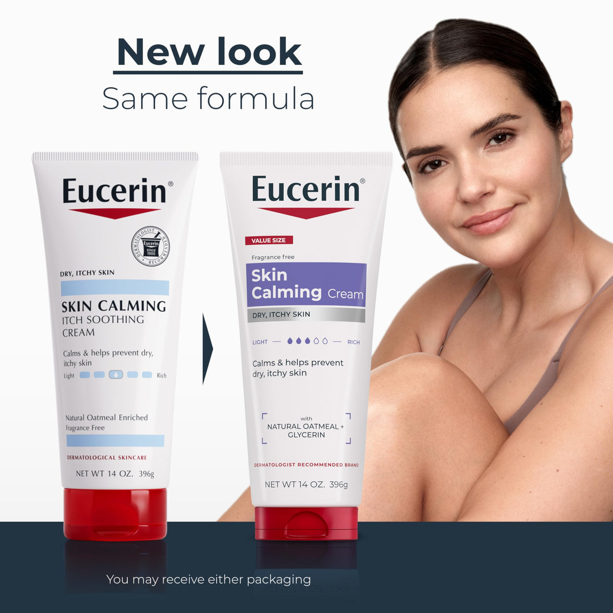 Eucerin cream opened on cap showing smooth texture and quick absorption