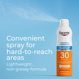 Eucerin spray texture on skin showing lightweight absorption benefit