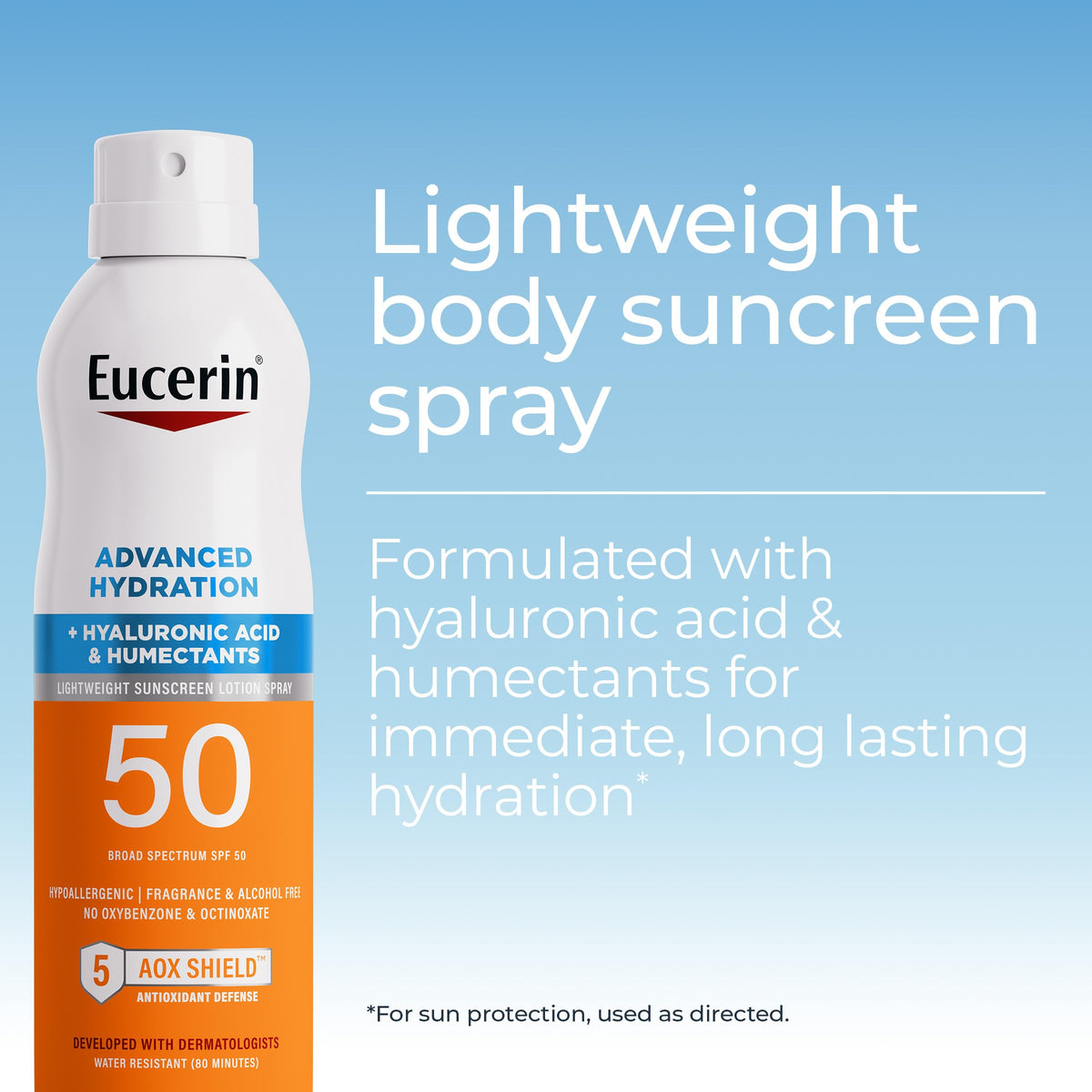 Eucerin spray nozzle close-up for controlled, even sunscreen application