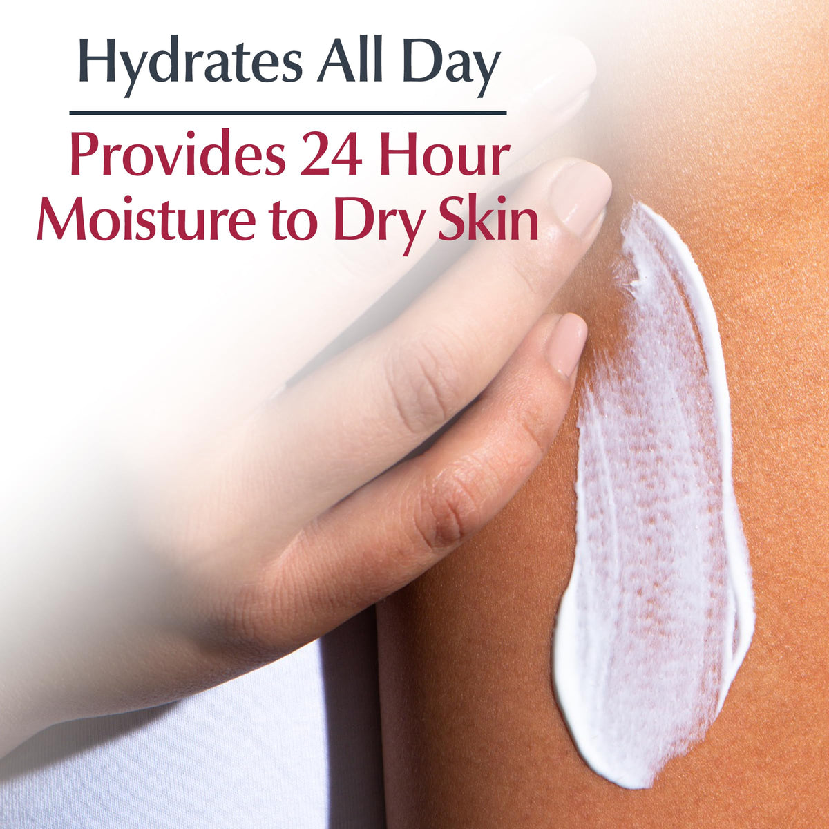 Eucerin lotion texture close-up demonstrating lightweight, fast-absorbing benefit