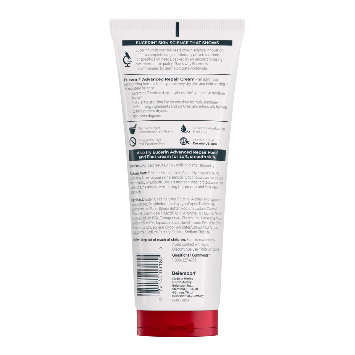 Eucerin cream texture swipe showing smooth, fast-absorbing formula