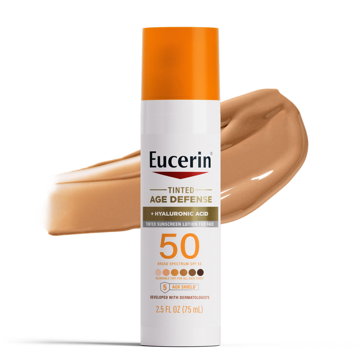 Eucerin front packaging showing SPF 50 and tint, clear protection benefit