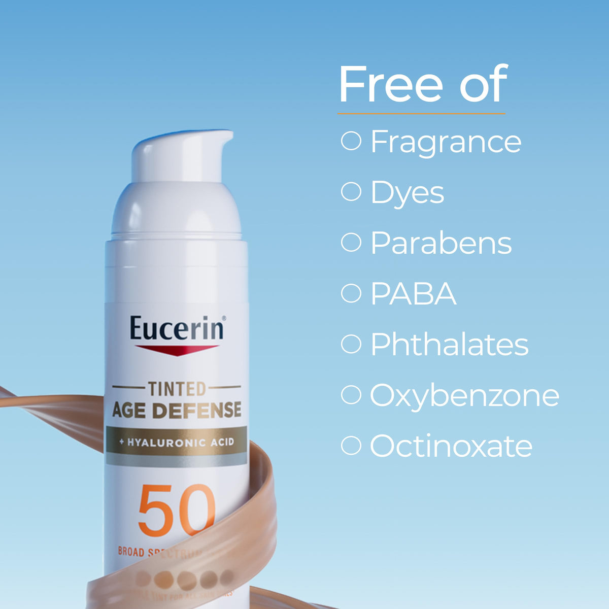 Eucerin ingredients label close view showing antioxidant and hyaluronic support