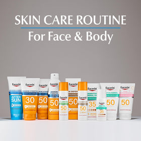 Eucerin bottle in beach bag illustrating daily sun protection readiness