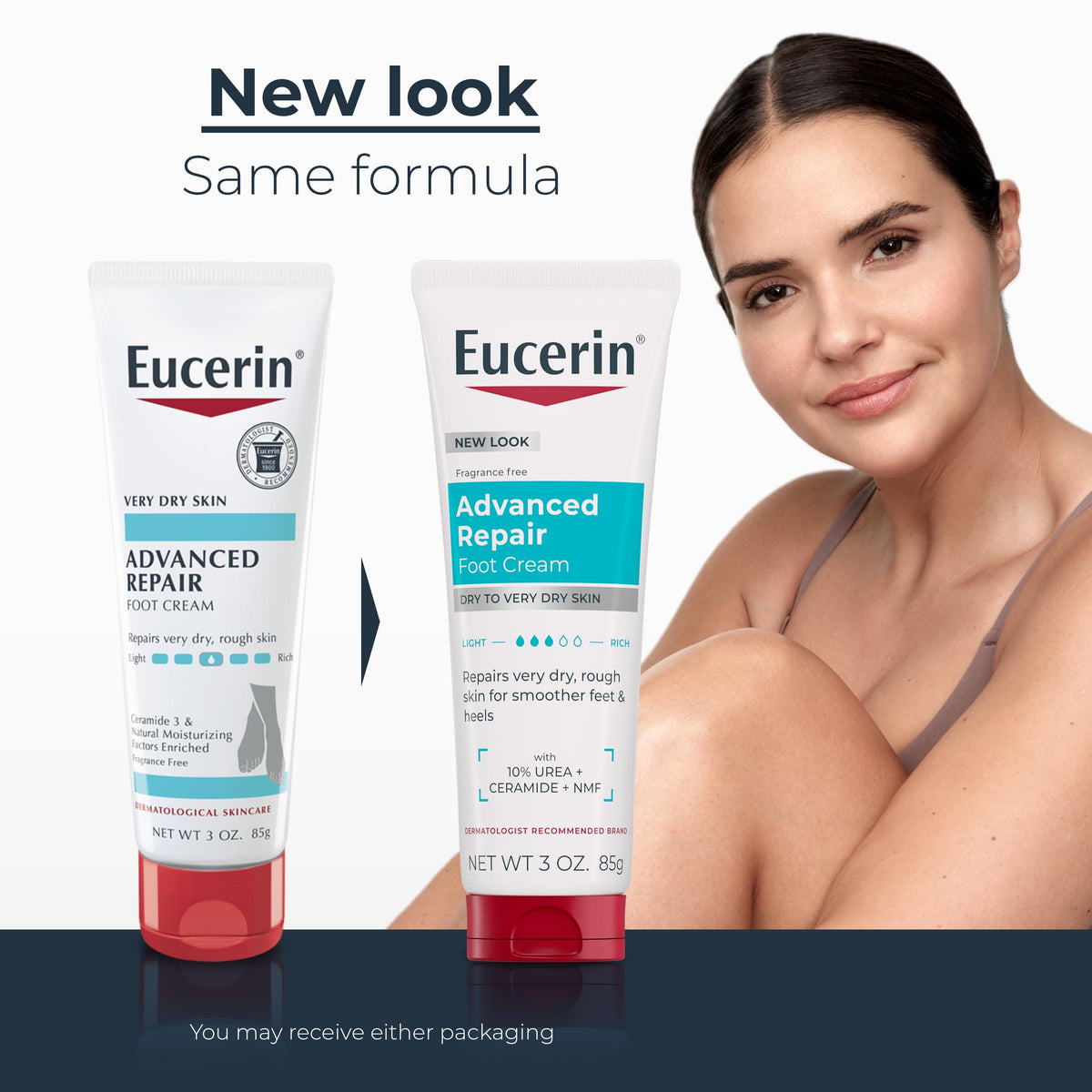 Eucerin tube open with visible cream texture showing moisturization properties