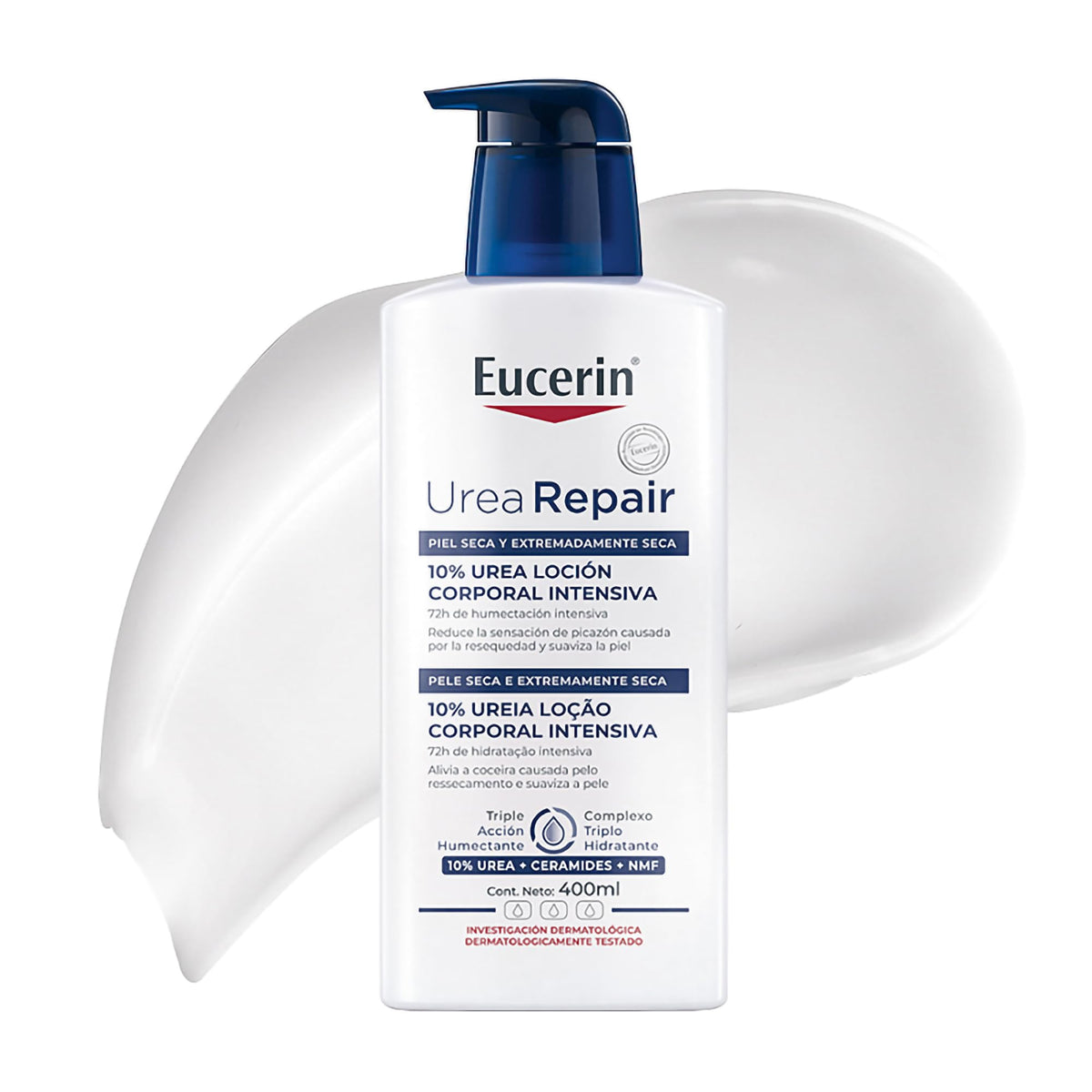 Eucerin lotion texture close-up demonstrating smooth, fast-absorbing hydration