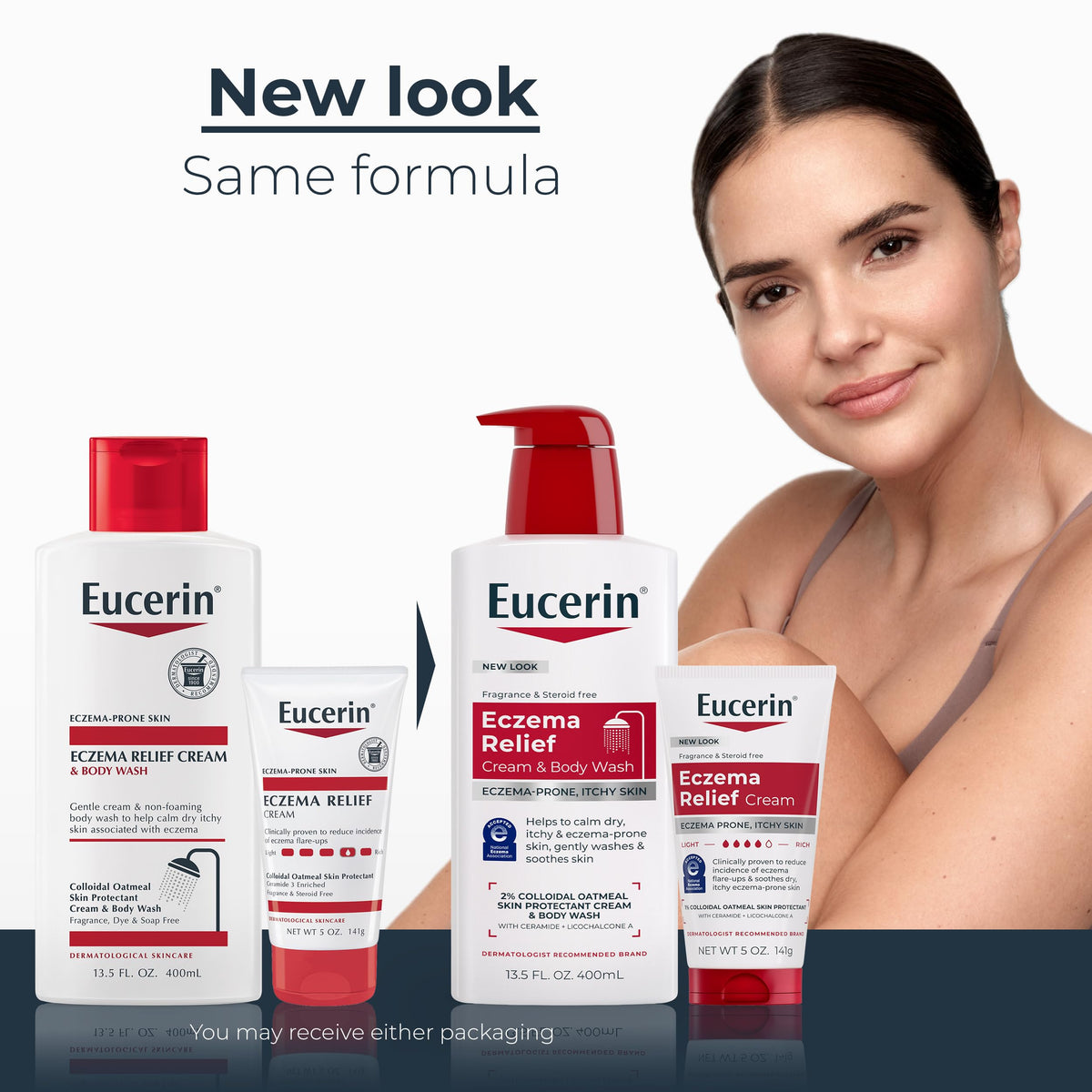Eucerin body wash bottle close-up showing label and gentle formula