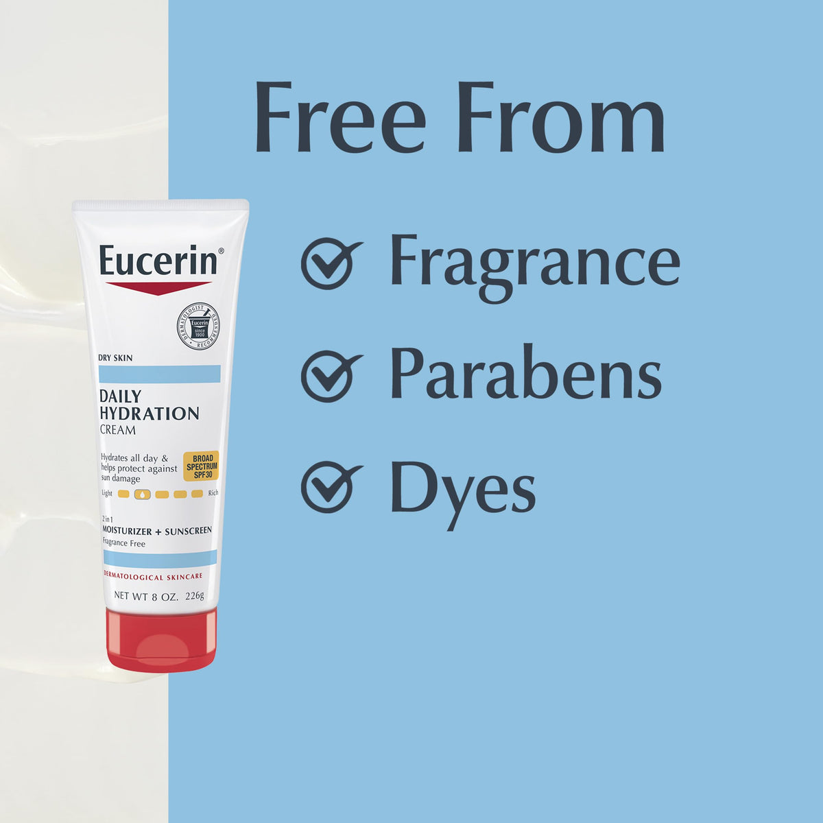 Eucerin cream demonstrating water-resistance recommendation benefits