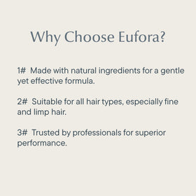 Eufora on styled hair in lifestyle scene highlighting natural volume benefit