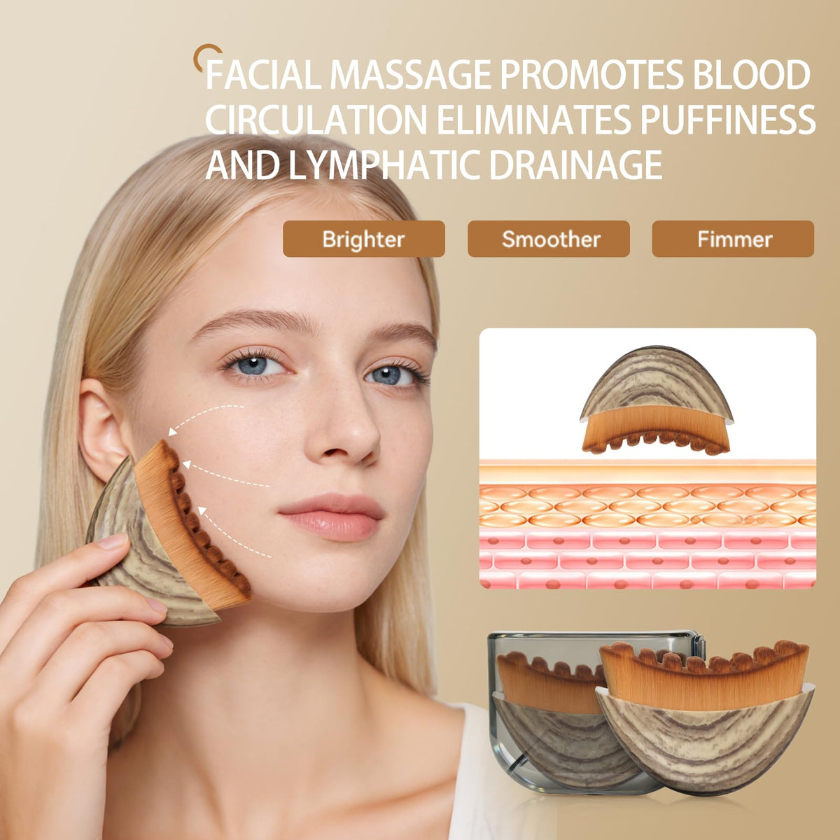 EULOGIST close-up of brush bristles and curved head for precise lymphatic massage